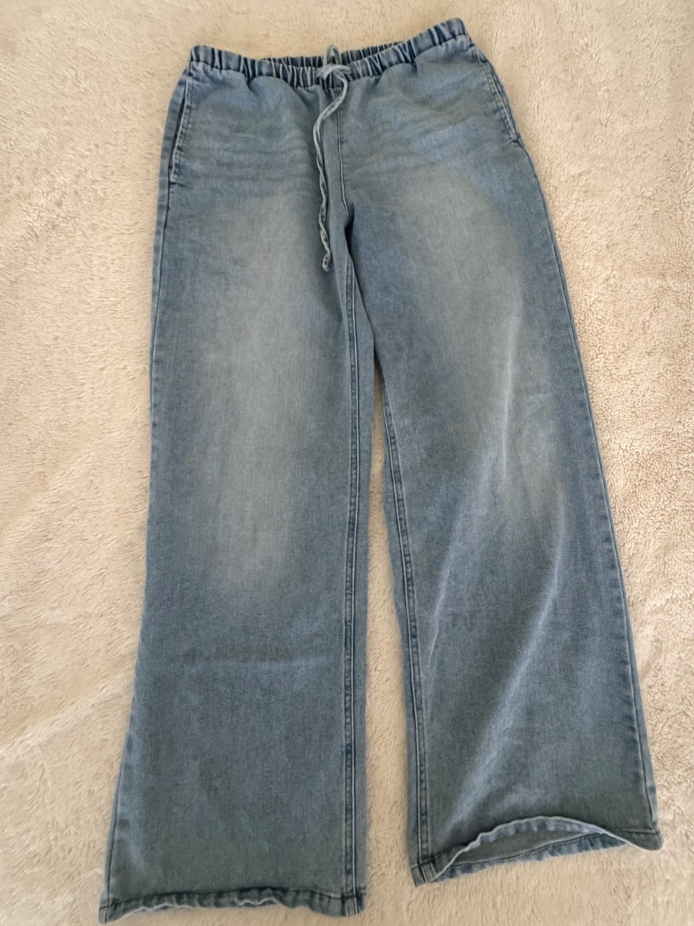 Vanilla Star Light Blue Wide Leg Jeans with Drawstring Waist